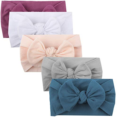 Sayla 5 Stück Baby Stirnband Mädchen Newborn Baby Kopfband Mädchen Haarband Elastische Baumwolle Stirnband mit Schleife Stirnbänder Kleinkind Mädchen Headwrap Turban für Babys Fotozubehör