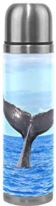 BKEOY Thermosflasche, Vakuum-isoliert, Edelstahl, doppelwandig, auslaufsicher, personalisierbar, bedruckt, echtes Leder, 500 ml