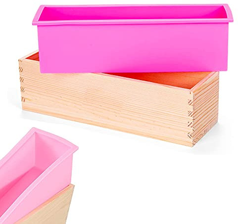 Sunshine smile DIY silikonform für seifen,seifenform mit holzbox,seifenform rechteckig,handgemachte seifen silikonform,seifenherstellung Form,backform rechteckig silikon,Kuchen backen Form