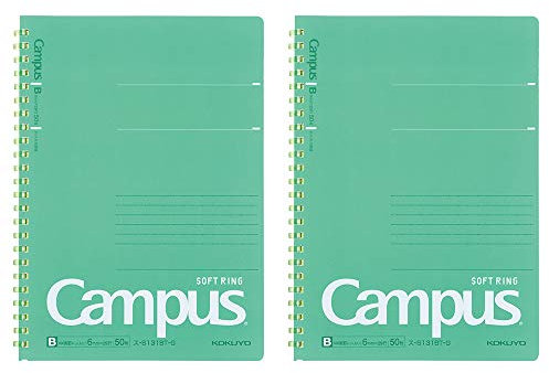 Kokuyo S131BT-GX2SET - Taccuino con anello morbido campus, 50 fogli, formato A5, verde, confezione da 2