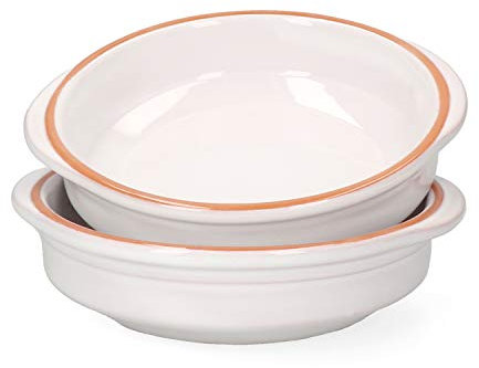 MamboCat Cazuela Tonschale Ille 2-er Set 16,5cm Größe M 300ml I Auflaufform mit Griff I rund backofengeeignet I Keramik Antik Geschirr I Pasta Servierschale Ofen Kasserolle I weiß glasiert