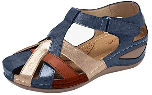 TOPEREUR Damen Keilabsatz Sandalen, Dorical Frauen Sandaletten Sommerschuhe Wedge Peeptoe Sandalen Freizeit Strandschuhe Plateau High Heels Elegant Pantoletten