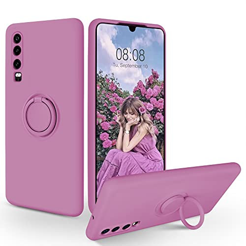 SouliGo Huawei P30 Hülle, Huawei P30 Hülle, Silikon Gel Schutzhülle mit 360 Grad Ring Ständer Kratzfest Lila