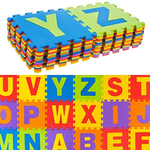 ADEPTNA Large Multi-Coloured Soft EVA Foam Jigsaw Play MAT - Alphabet Floor MAT for Kids Play Room - Each Tile Measures 29CM X 29CM X 1CM (26 PCS)