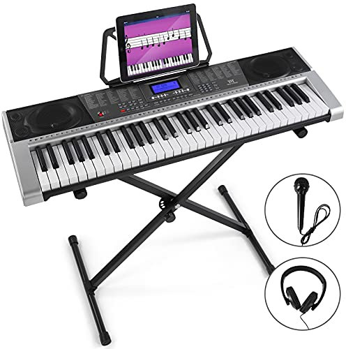 MUSTAR 61 Key Piano Keyboard, MEK-300 Electric Keyboard Piano with Stand, Full Size Keyboards Piano 61 Key for Beginners, LCD Screen, Headphones, Microphone, Power Adapter, Birthday Gifts