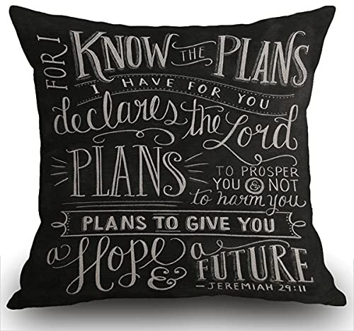 Smooffly Kissenbezug mit Bibelvers und Psalmen im Vintage-Stil, 45 x 45 cm, christlicher Bibelvers Jeremia 29:11 God Hope Future Faith, Kissenbezug für Sofa, 45,7 x 45,7 cm
