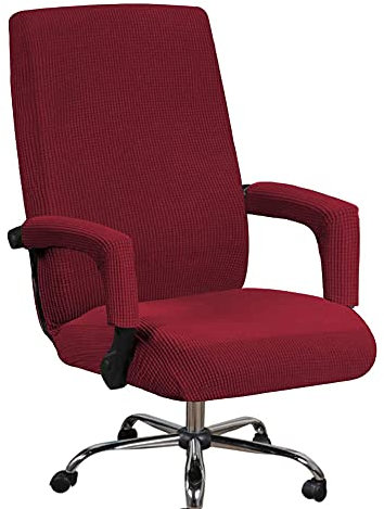 Bestenrose Bürostuhl Bezug Bürostuhlabdeckung für Die Sitzfläche Elastische Stuhlhussen mit Armlehne Hussen Bezüge Elastische Waschbar Stuhlhussen Set für Bürostuhl Computerstuhl (X-Large, Weinrot)