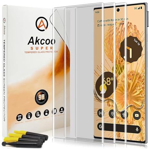 Akcoo Schutzglas für Pixel 6 Pro -3 Stück,Kratzer Reparieren,Fingerabdruck-ID Kompatibel,Empfindliche Berührung,Unsichtbarer Rundumschutz