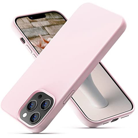 OIIAEE Coque iPhone 13 Pro Max, Coque en Liquide Silicone Conçue pour iPhone 13 Pro Max, Étui de Protection Antichoc Ultra Mince avec Doublure Douce en Microfibre Anti-Rayures, 6.7, Rose Craie