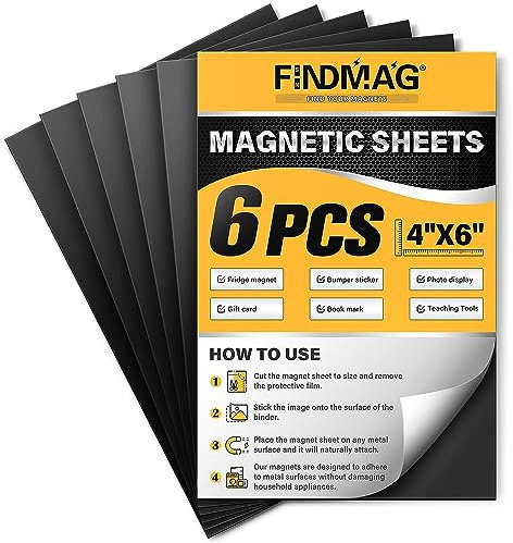 6 Stück 10,2 x 15,2 cm Flexibler Kühlschrankmagnet, Magnetfolie Selbstklebend Stark, Magnetplatte Selbstklebend, Magnet Selbstklebend, Magnete zum Basteln, Zuschneidbarer Magnetplatten für Kunstwerke