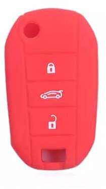 Coque de clé compatible avec Citroen C2 C3 C4 Aircross C5 Cactus Peugeot 508 208 308 2008 3008 Silicone Caoutchouc 3 Touches Porte-clés Coque Souple Protection Télécommande Voiture (Rouge)