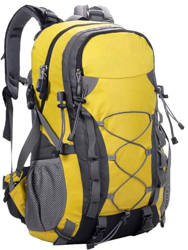 Hengqiyuan Rucksack Wasserdicht 40L Wanderrucksack Herren Damen Reiserucksack Leicht Trekkingrucksäcke, Outdoorrucksack für Reisen, Camping, Klettern, Radfahren,Gelb