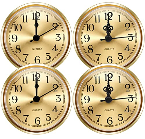 Outus 4 Pack 3-1/2 Inch (90 mm) Round Quartz Movement Clock Fit Up/Insert with Gold Trim and Arabic/Roman Numeral(Classic)
