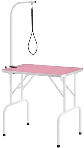 Abician Table de Toilettage pour Chien/Chat/Animaux Table de Toilettage Portable avec Potence Réglable Sangle Plateau Antidérapant 80,5× 46 × 76 cm Charge Maximale de 100 kg Rose