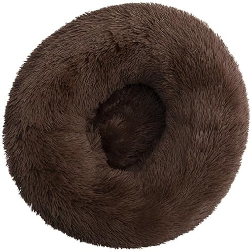 Hundebett Rund Hundekissen Plüsch Donut katzenbettfür Katzen Und Kleine Mittelgroße Hunde undekissen Waschbar Flauschig Hundematte Anti Rutsch Noppenboden 80cm Braun