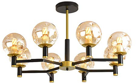 SUARIA Vendimia 10-luces Negro Industrial Sputnik Lámpara Colgante Moderno Esférico Vidrio Durante La Luz Delicado Cromado Plafon Led Techo Para Pasillo Restaurante-Cubierta negra y dorada y ámbar 8t