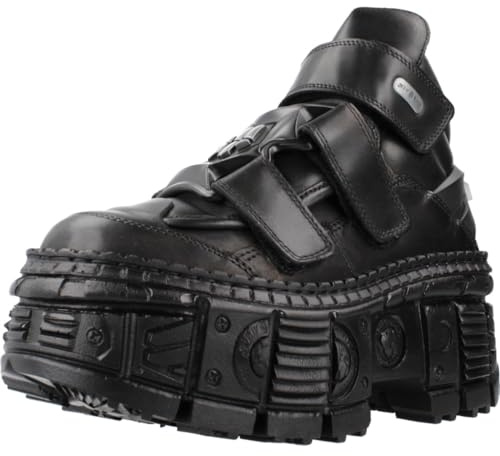 NEW ROCK Stivali Unisex Suola TANK con chiusura rapida Colore Nero Pelle/Unisex Black Boots Leather M.WALL285-S2, Nero, 37 EU