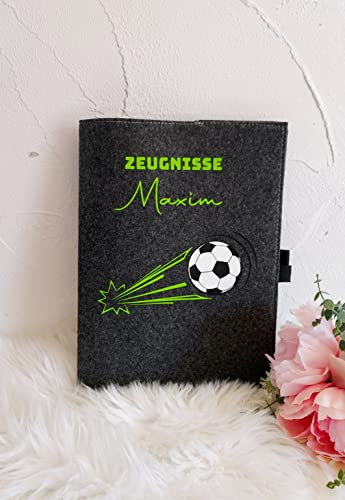Personalisierte Zeugnishülle Fussball Design verschiedene Farben/Zeugnismappe mit Namen/Einschulung /
