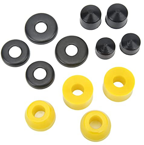 Tomotato Skateboard Buchsen Set, 12 teilige PU-Dämpfung 90A Skateboard Buchsen Ersatzteil Skateboard Buchsen Dämpfungsset für 4 Rad Skateboard, Double Rocker(Gelb)
