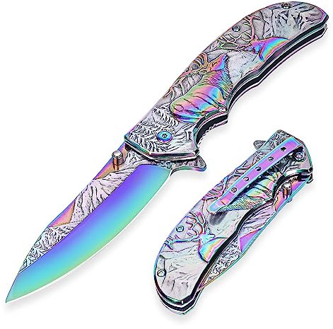 YiMai Klappmesser Taschenmesser, Outdoor & Survival Klappmesser mit Prägung für Camping, Angeln (Verlaufsfarbe)