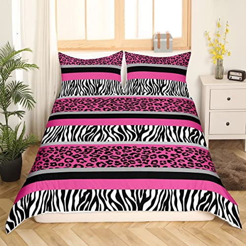 Zebra Streifen Bettwäsche Leopard Bettwäsche Set Für Kinder Jungen Mädchen Bettwäsche 220x240 Rosa Schwarz Weiß Zebra Leopard Pelz Tröster Bettbezug Weiche Wildtier Haut Textur Bettwäsche Abdeckung