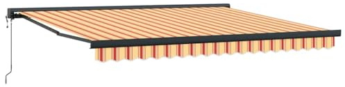 vidaXL Markise, Sonnenmarkise Einziehbar, Gelenkarmmarkise für Terrasse Balkon, Sonnenschutz Terrassenmarkise Balkonmarkise, Gelb Weiß 4x3m Stoff Aluminium