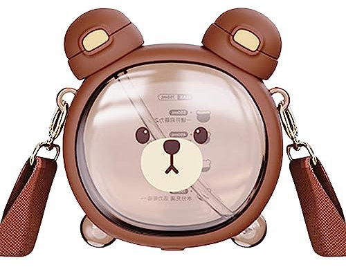 MYJIO Bottiglia d'Acqua con Simpatico Orso,Kawaii a Prova di perdite, Grande Bottiglia d'Acqua con Testa di Orso 3D | Borraccia Kawaii da 750 ml con Borraccia in Paglia per Viaggi scolastici Moslate