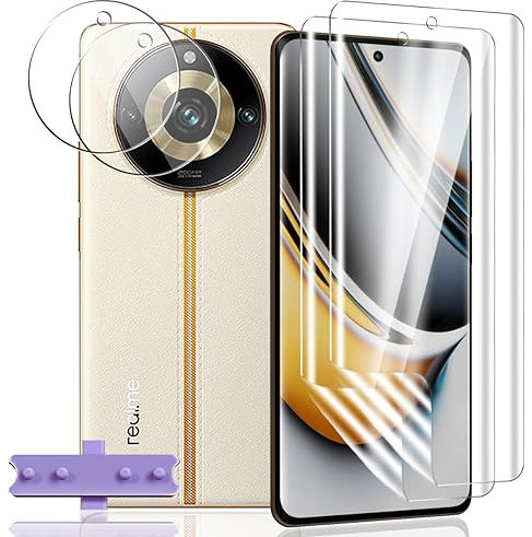 Yiunssy Protector de Pantalla para realme 11 Pro/realme 11 Pro+ + Lentes de Cámara de Cristal Templado ，[2 + 2 Piezas] TPU Película Protectora Suave para realme 11 Pro/realme 11 Pro+