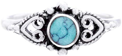 Windalf Schmaler Mittelalter Boho Ring MELINA 8 mm Lucky Türkis Amulett Vintage 925 Sterlingsilber (Silber, 58 (18.5))