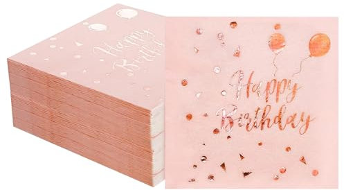 Serviette Happy Birthday En Papier 40 Pcs Serviette Or Rose Papier Serviette Joyeux Anniversaire Serviettes Anniversaire Fille En Papier Jetable Pour Déco De Table Anniversaire 2 Plis - 33 x 33 Cm