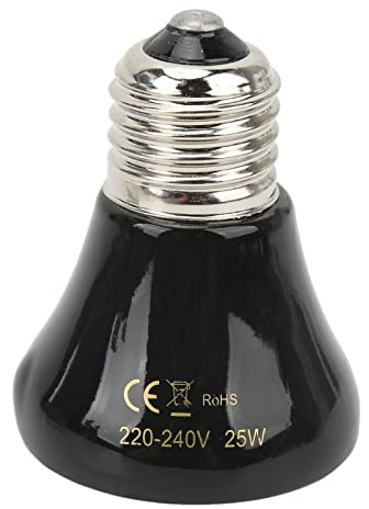 Lámpara de Calor Cerámica para Reptiles y Anfibios 25W - Bombilla Infrarrojo sin Luz para Terrario, Equipo Calefacción Negro para Lagartos y Serpientes