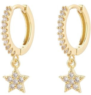 TOFBS S925 Silber Stern Creolen Kristall Ohrringe Zirkonia Schmuck Damen Huggie Hoops Elegant Minimalistisch Ohrstecker