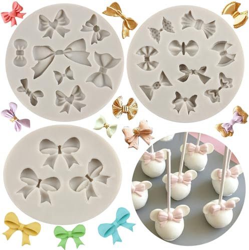 MYPRACS Set di 4 stampi in silicone a forma di fiocco per decorare torte, pasta di gomma, cupcake, caramelle, cioccolato, argilla polimerica