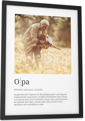 Papierschmiede® Personalisierte Geschenke Opa, Definition mit Foto in DIN A4 (21x30 cm) Rahmen wählbar fertig gerahmt, Persönliches Bild als Geschenk zu Weihnachten, Geburtstag