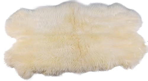 KABAJA Lammfell Weiß XXXXL 200-210 x 110-120 cm - Weich Schaffell Echt - Natürlicher Teppich für Wohnzimmer - Flauschig Deko Fell für Schlafzimmer - Naturfell