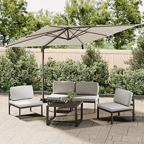 ShCuShan Ampelschirm Sandweiß 400x300 cm Sonnenschirme FüR Terrasse Sonnenschirm Strand Windfest Stabil