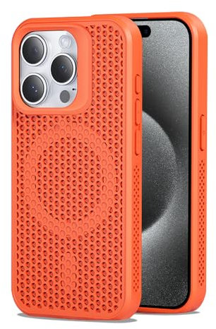 Dqtaoply for iPhone 15 Pro Max Case, Slim Shockproof Protection with Magnetic case Breathable Heat dissipation Phone Cover for iPhone 15 Pro Max - Orange