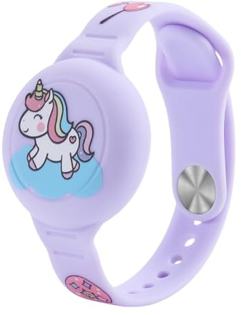 NATOSU Kinder wasserdicht für Airtag-Armband, verstellbar, verstecktes süßes Einhorn-Cartoon-Design für Air-Tag-Halter, Silikon-Anti-Verlust-GPS-Tracker-Armband-Hülle für Kleinkinder