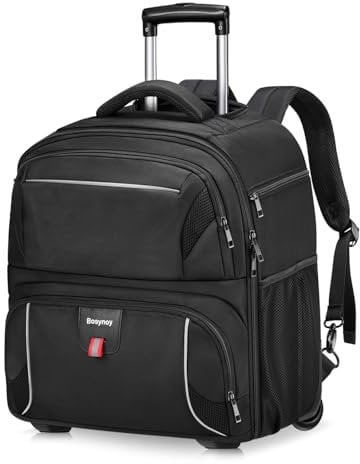 Bosynoy 2 Ball Bowling Bag with Wheels, Bowling Bags 2 Ball Roller with Shoes Compartment for Bowling Shoes (Up to US Men Size 16), Bowling Rolling Backpack with Accessory Pocket & Retractable Handle