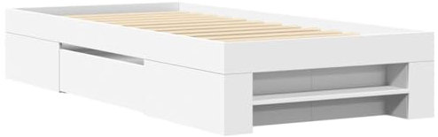 vidaXL Bettgestell, Bettrahmen mit Lattenrost, Schlafzimmerbett Bett mit Stauraum, Einzelbett für Schlafzimmer, Weiß 100x200cm Holzwerkstoff