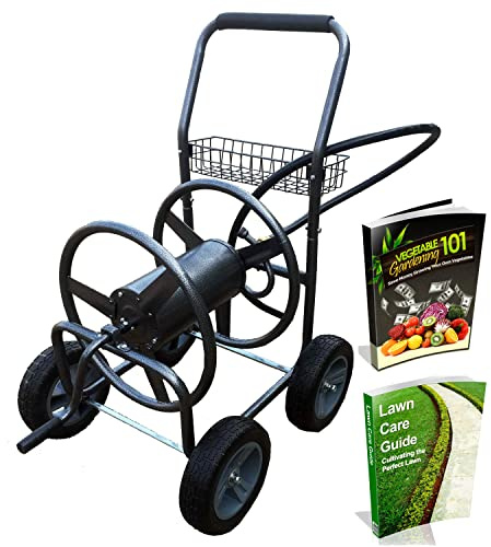 Backyard Expressions - Carrello avvolgitubo in metallo con ruote, resistente per tubo flessibile, capacità 65 m, finitura Hammertone