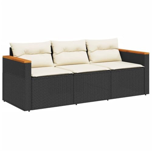 HETFTJN Balkon Eckbank Gartenstühle Mini Sofa Küchensofa - Gartensofa mit Kissen 3-Sitzer Schwarz Poly Rattan für Garten Balkon Terrasse Schwimmbad