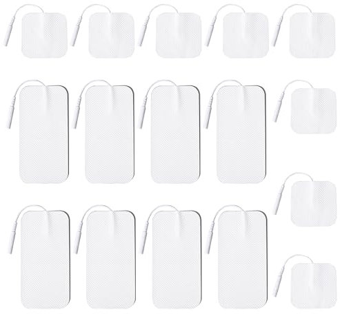 Stonenect Elektroden Pads Wiederverwendbare Nietenpads Selbstklebende Pflaster Ersatz-Klebepads Kompatibel mit TENS/EMS-Geräten Elektrostimulatoren 2mm Stiftverbinder (8Stücke 5x5cm + 8Stücke 5x10cm)