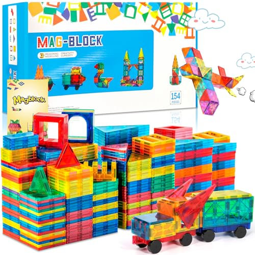 AQXONG 154Pcs Magnetische Bausteine Spielzeug, Magnetisches Bauspielzeug, Puzzle Baustein Spielzeug, Magnetisches Konstruktions Spielzeug für Kinder, Geeignet für Jungen und Mädchen ab 3 Jahren