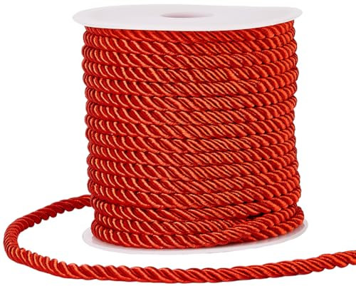 SOFPLATE 20 m/21.87 yard Corda Decorativa Corda Intrecciata Cordoncino Passamaneria 5mm Rosso Poliestere 3 strati Spago di Seta Corda Intrecciata Filo Laurea Onore Corde per Arredamento Casa Borsa Tap