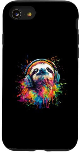 Bunt Künstlerisch Faultier mit Kopfhörer Hülle für iPhone SE (2020) / 7 / 8