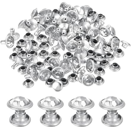 QUARKZMAN 60 Set Rivetti Cavi Strass, 8mm Piedini per Borse Cristallo Stud Borchie Rapido a Doppio Tappo per Artigianato Pelle Fai Da Te Tessuto Abbigliamento Cinture, Argento Trasparente