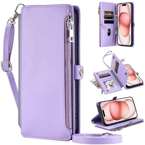 BaiFu Wallet Case for iPhone 9, Zip wallet pocket with Hand Strap, 8 Card Slots Zipper Wallet Cover with iPhone 9-09