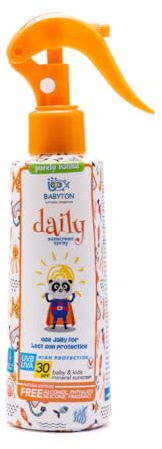 Babyton Kids Sonnenschutzspray 200 ml – Wasserfestes Mineral-Sonnenspray mit nicht-nano Zinkoxid, Natürliche & Organische Formel, Sanfter SPF-Schutz für Babys & Kinder