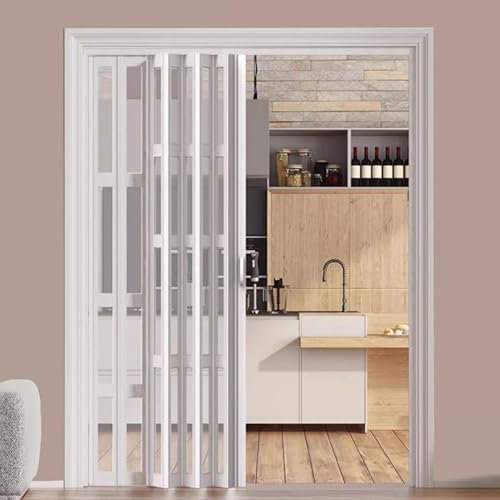 Puerta Plegable 100 110 120 140 150 160 180 Cm Cocina Puerta Retráctil, Ventana de Acrílico Transparente & Marco de Aluminio Puerta Plegable, PVC Compacto Puerta de Armario Puerta de Acordeón(61x80in(